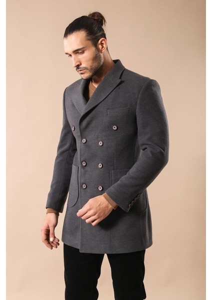 Erkek Kruvaze Slim Fit Kısa Palto