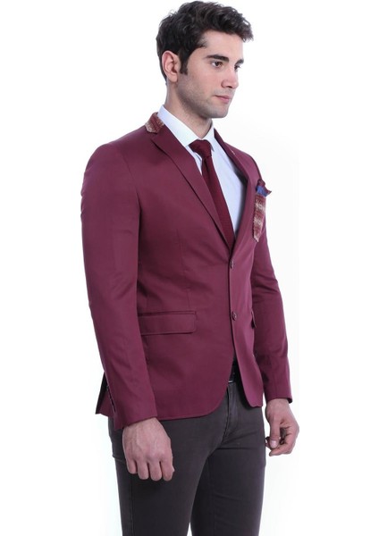 Erkek Pamuk Sivri Yaka Slim Fit Ceket