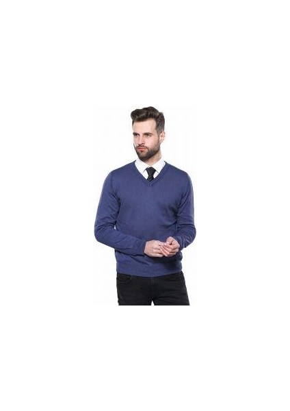 Erkek Desensiz V Yaka Slim Fit Triko