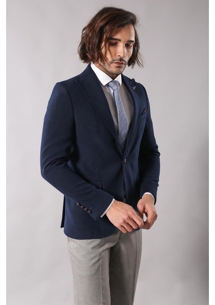 Erkek Sivri Yaka Tek Düğme Slim Fit Ceket