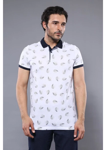 Erkek Çiçek Desenli Polo Yaka Slim Fit Tişört