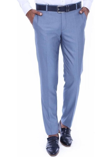 Erkek Kendinden Desenli Slim Fit Kumaş Pantolon