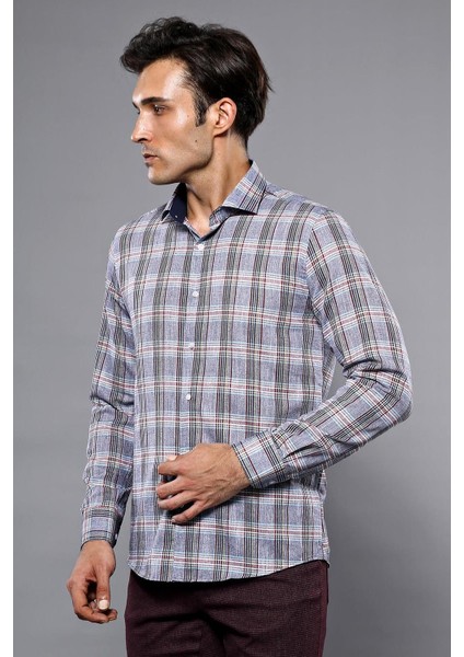 Erkek Ekose Desenli Uzun Kollu Slim Fit Gömlek fiyatları