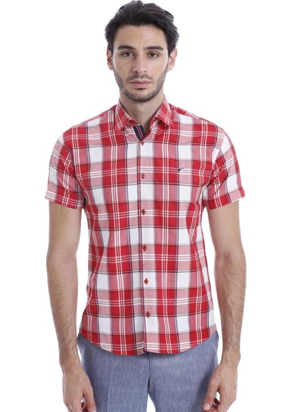 Erkek Sarı Slim Fit Ekose Desenli Pamuk Gömlek modelleri