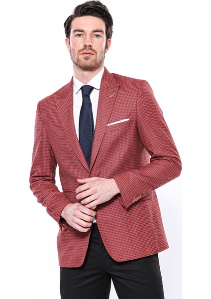 Erkek Kendinden Desenli Sivri Yaka Slim Fit Ceket modelleri