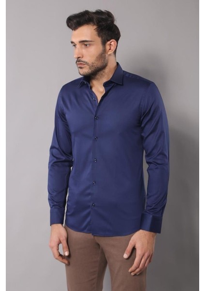 Erkek Pamuk Saten Slim Fit Gömlek