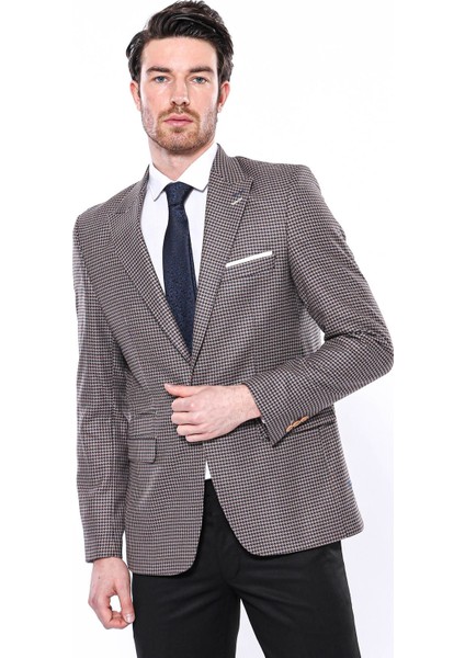Erkek Kendinden Desenli Sivri Yaka Slim Fit Ceket modelleri