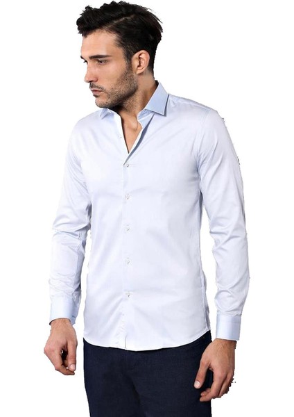 Erkek Pamuk Saten Slim Fit Gömlek