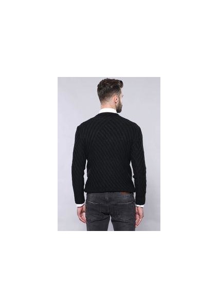 Erkek Desenli Bisiklet Yaka Slim Fit Triko