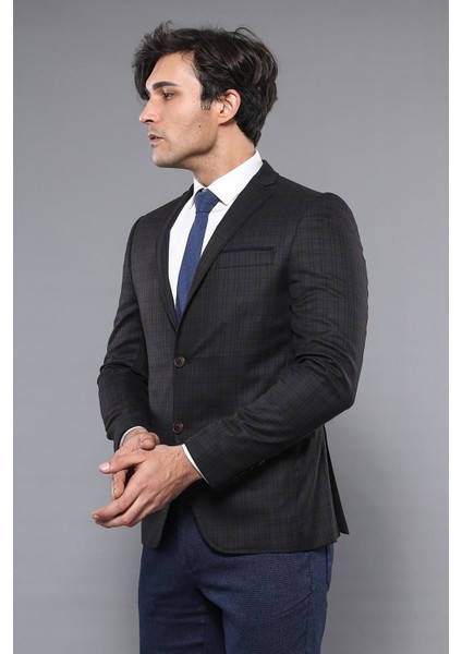 Erkek Ekose Desenli Sivri Yaka Slim Fit Ceket modelleri