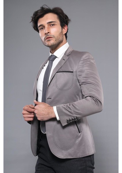 Erkek Cep Detaylı Slim Fit Ceket