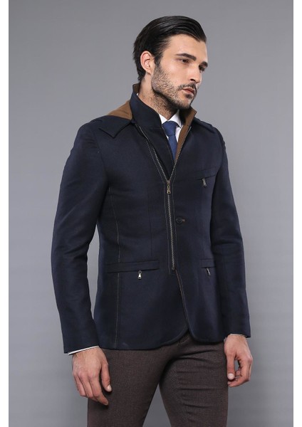 Erkek Kapüşonlu Fermuarlı Slim Fit Ceket