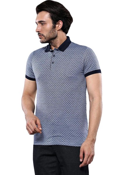 Erkek Slim Fit Polo Yaka Desenli Pamuk Tişört