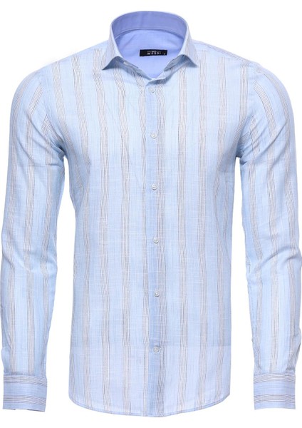 Erkek Ekose Desen Slim Fit Uzun Kollu Gömlek