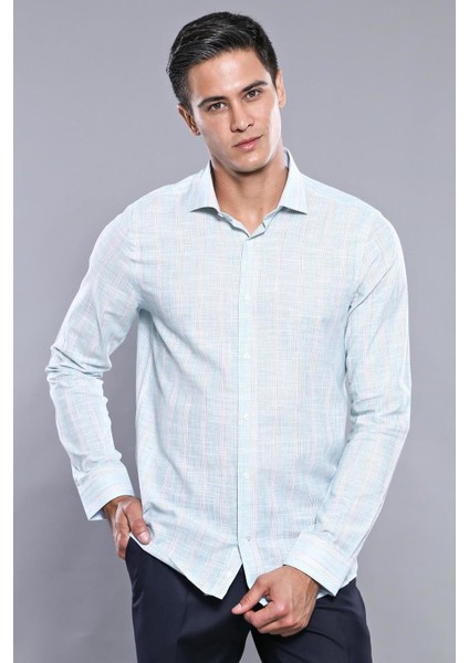 Erkek Ekose Desen Slim Fit Uzun Kollu Gömlek fırsatları