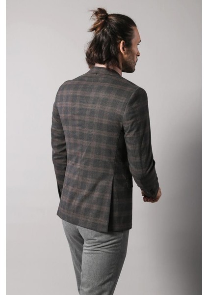 Erkek Ekose Desenli Sivri Yaka Slim Fit Ceket modelleri
