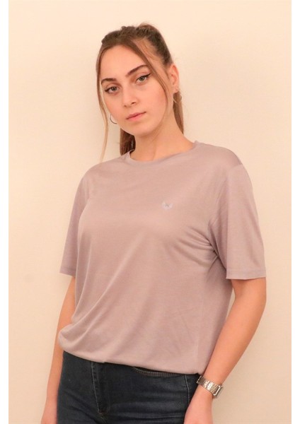 Kadın Gri Bisiklet Yaka T-Shirt