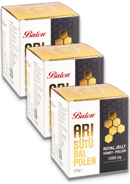 Arı Sütü Bal Polen Süper Doz (12000 Mg) 230 gr 3 Adet