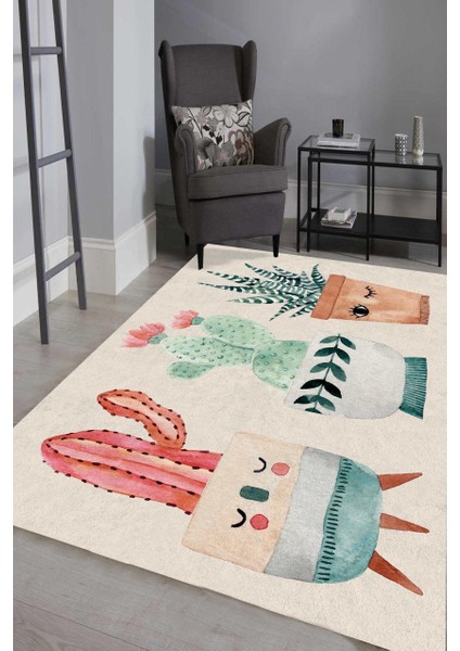 Renkli Üçgen Desenli Oval Halı (Makinada Yıkanabilir Kaymaz DotTaban) - CP588