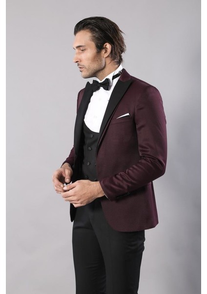 Erkek Desenli Slim Fit Damatlık Takım Elbise
