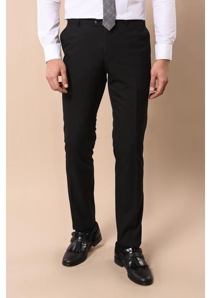 Erkek Sivri Yaka Slim Fit Yelekli Takım Elbise