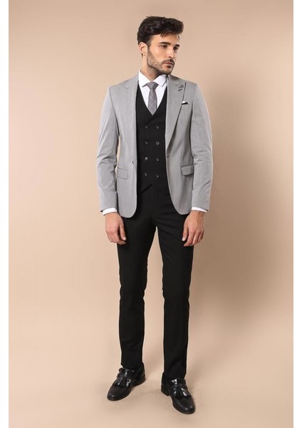 Erkek Sivri Yaka Slim Fit Yelekli Takım Elbise fırsatları