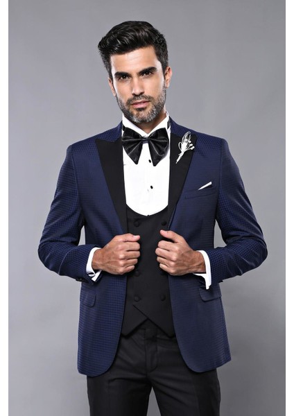 Erkek Desenli Slim Fit Damatlık Takım Elbise