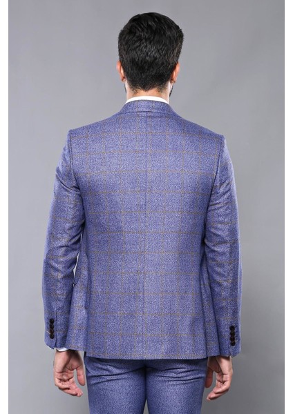 Erkek Ekose Kombinli Slim Fit Takım Elbise