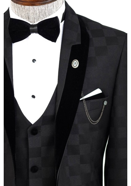 Erkek Yelekli Damatlık Slim Fit Takım Elbise