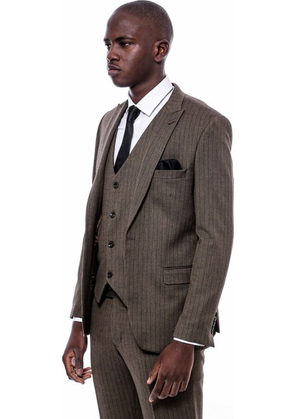 Çizgi Desen Yelekli Slim Fit Takım Elbise indirimleri