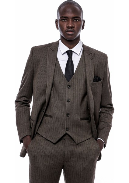 Çizgi Desen Yelekli Slim Fit Takım Elbise fırsatları