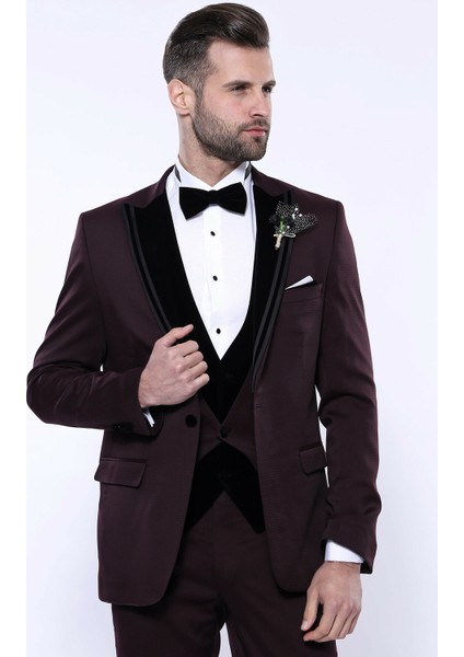 Erkek Kruvaze Yelekli slim Fit Takım Elbise