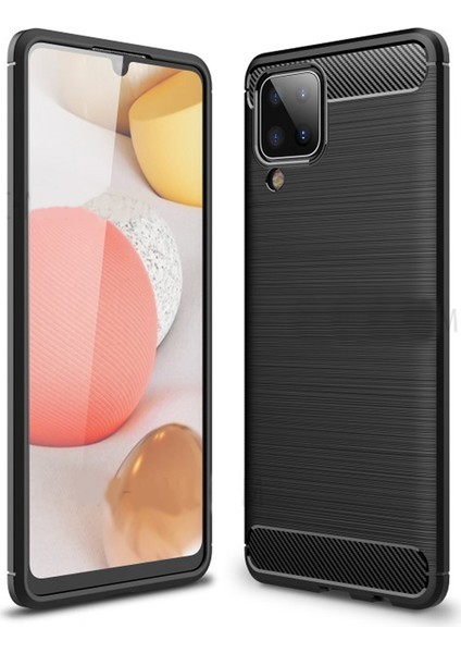 Samsung Galaxy A12 Brushed Carbon Fiber Silikon Kılıf - Siyah