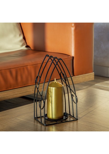 Bungalov Ferforje Mumluk Metal Fener Siyah Rustik Şamdan Iskandinav Stili