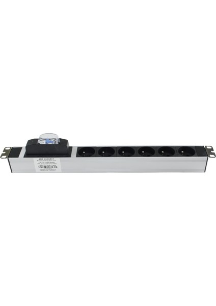 Connect 19'' 1U 6 WAY SCHUKO TYPE (DIN49440) SOCKET CIRCUIT BREAKER CONNECTED, 3X1,5 mm² NYMHY CABLE, DIN49441 PLUG ALUMINIUM PROFILE FRAME PDU