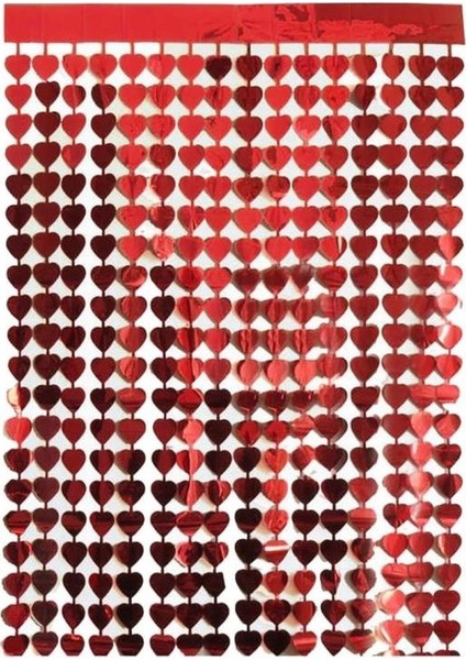 Püsküllü Perde Kırmızı Kalp Modeli 91CM x 240CM