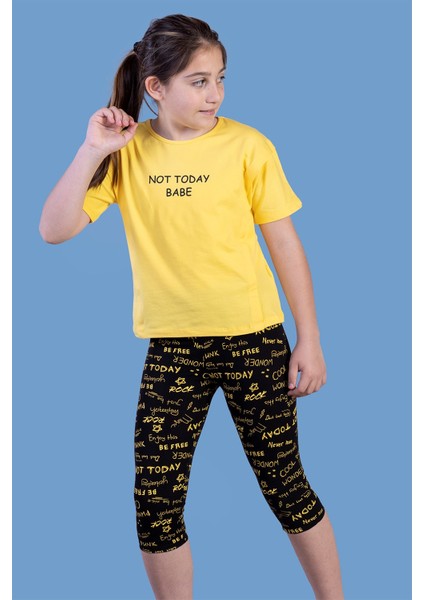 Toontoy Kız Çocuk Kesik Detaylı Baskılı Taytlı Takım