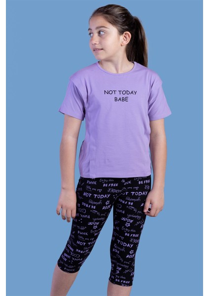 Toontoy Kız Çocuk Kesik Detaylı Baskılı Taytlı Takım