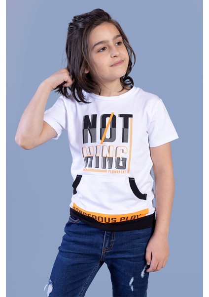 Toontoy Erkek Çocuk Kanguru Cepli Neon Baskılı Tişört