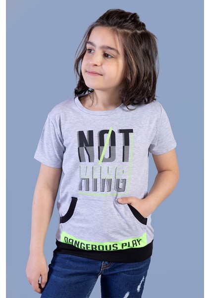 Toontoy Erkek Çocuk Kanguru Cepli Neon Baskılı Tişört