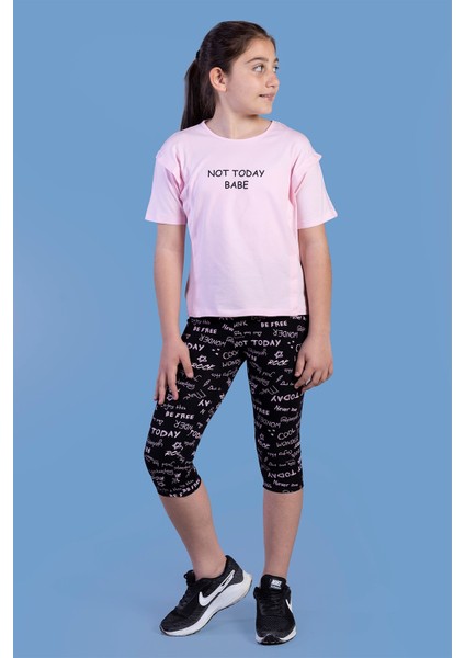 Toontoy Kız Çocuk Kesik Detaylı Baskılı Taytlı Takım