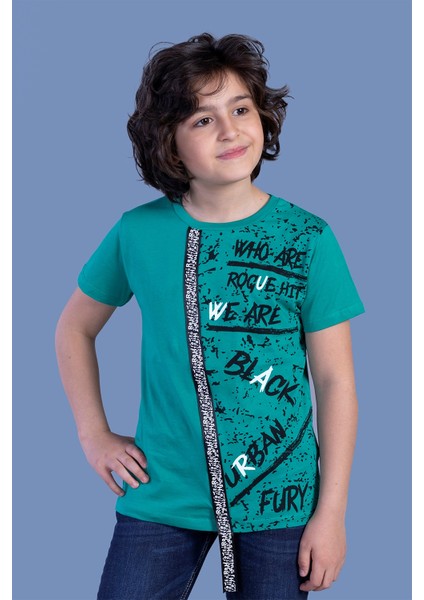 Toontoy Erkek Çocuk Şerit Detaylı Baskılı Tişört