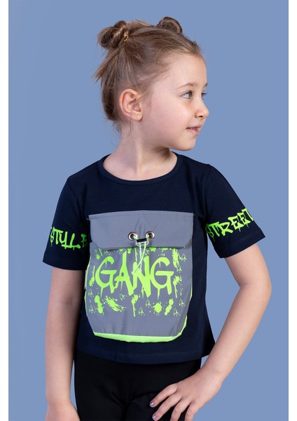 Toontoy Kız Çocuk Cebi Reflektör Detaylı Baskılı Tişört