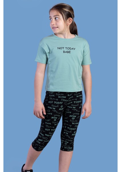 Toontoy Kız Çocuk Kesik Detaylı Baskılı Taytlı Takım