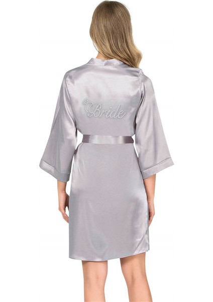 Pudra Kısa Saten Bride Sabahlık