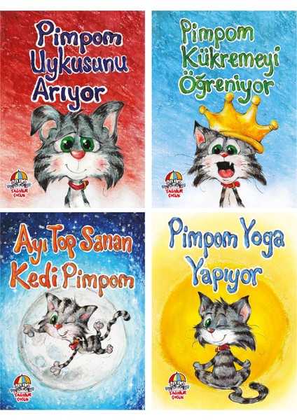 Kedi Pimpom 'Un Maceraları Set / 6 + Yaş / 4 Kitap / Set / Yağmur Çocuk