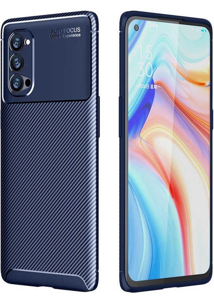 Oppo Reno 4 Pro 5G Kılıf Rugged Armor Karbon Desenli Lüx Negro Silikon Arka Kapak Lacivert