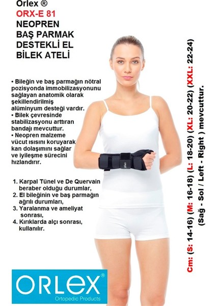 ® Orx-E 81 Neopren Baş Parmak Destekli El Bilek Ateli ( Sağ )