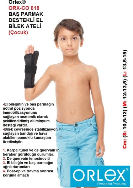 Orx-Co 818 BAŞ Parmak Destekli El Bilek Ateli (Çocuk) El Bileği ve Baş Parmağın Ağrılı Durumlarında fiyatları