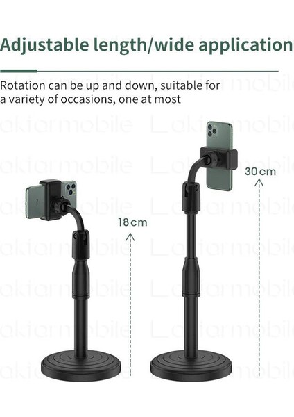 Masa Üstü Telefon Tutucu Stand Ayarlanabilir 18 - 30 cm Yükseklik Kademeli Siyah